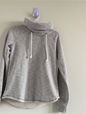 GAP Heather Light Gray Cowl Neck Drawstring Sweater